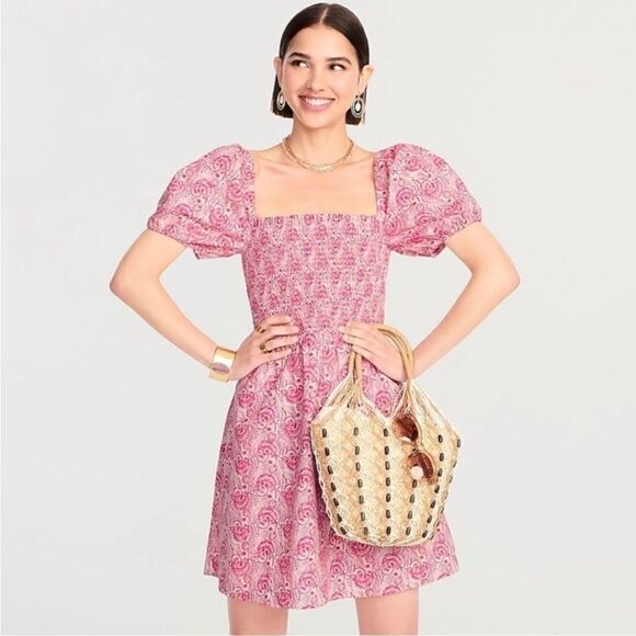 J. Crew Puff-sleeve smocked mini dress in dandelion swirl Size XXS - Picture 1 of 10